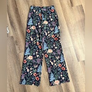 Cider Black Floral Wide Leg Corduroy Pants